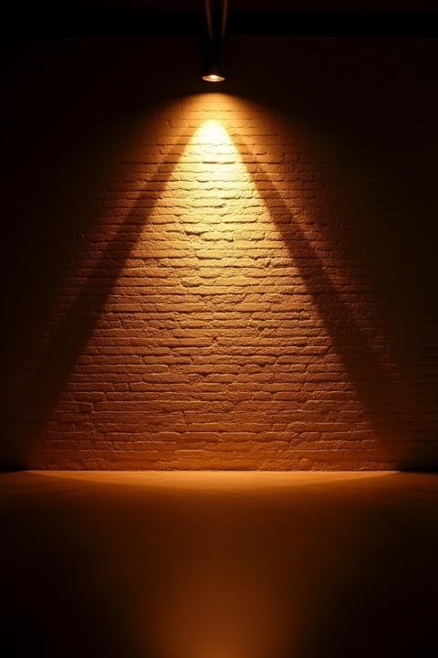 Artistic shot focusing on textures of a wall and dramatic shadows cast by cafe lighting.